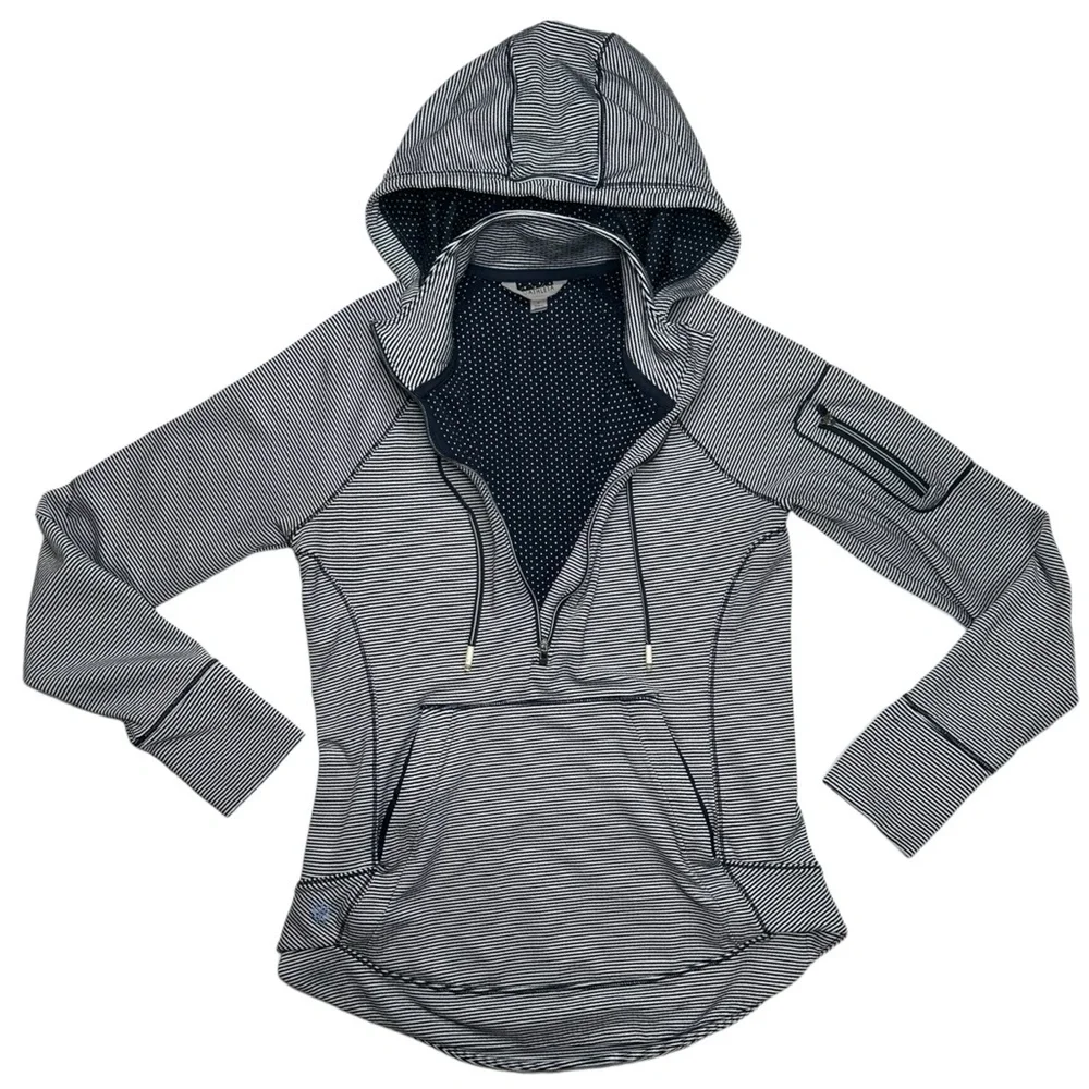 Athleta Heavenly Heights 1/4 Zip Hoodie Navy/White Stripe‎ Size Small - Picture 5 of 15